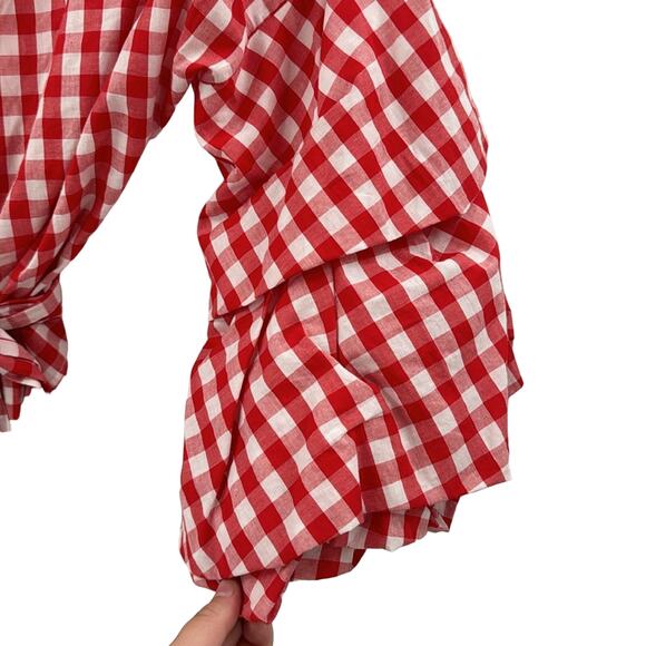 Roma Rosa red white gingham wrap cropped puff sleeves - Picture 3 of 6